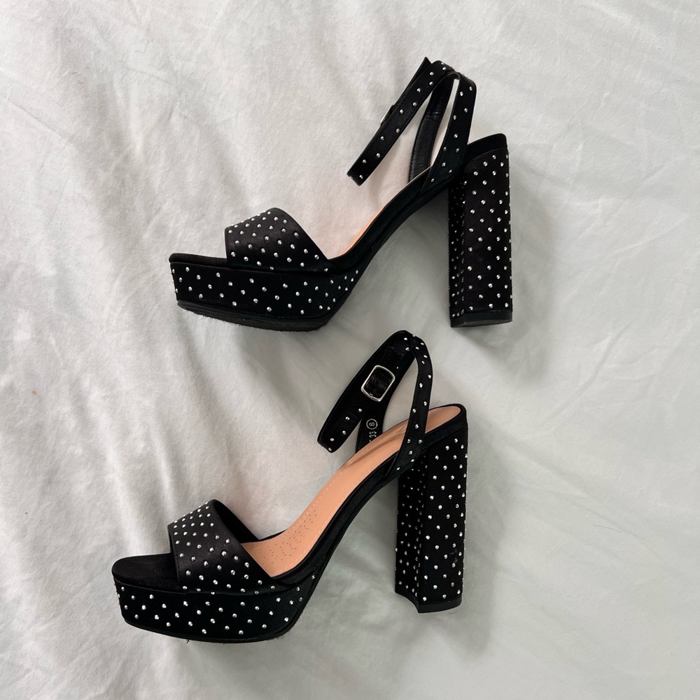Windsor Black Studded Block Heels